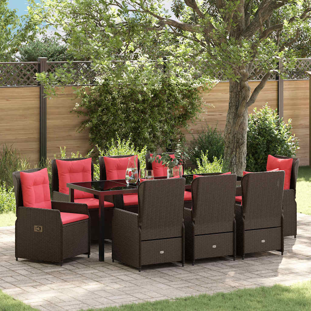 Garden Dining Set 9 pcs Brown Poly rattan