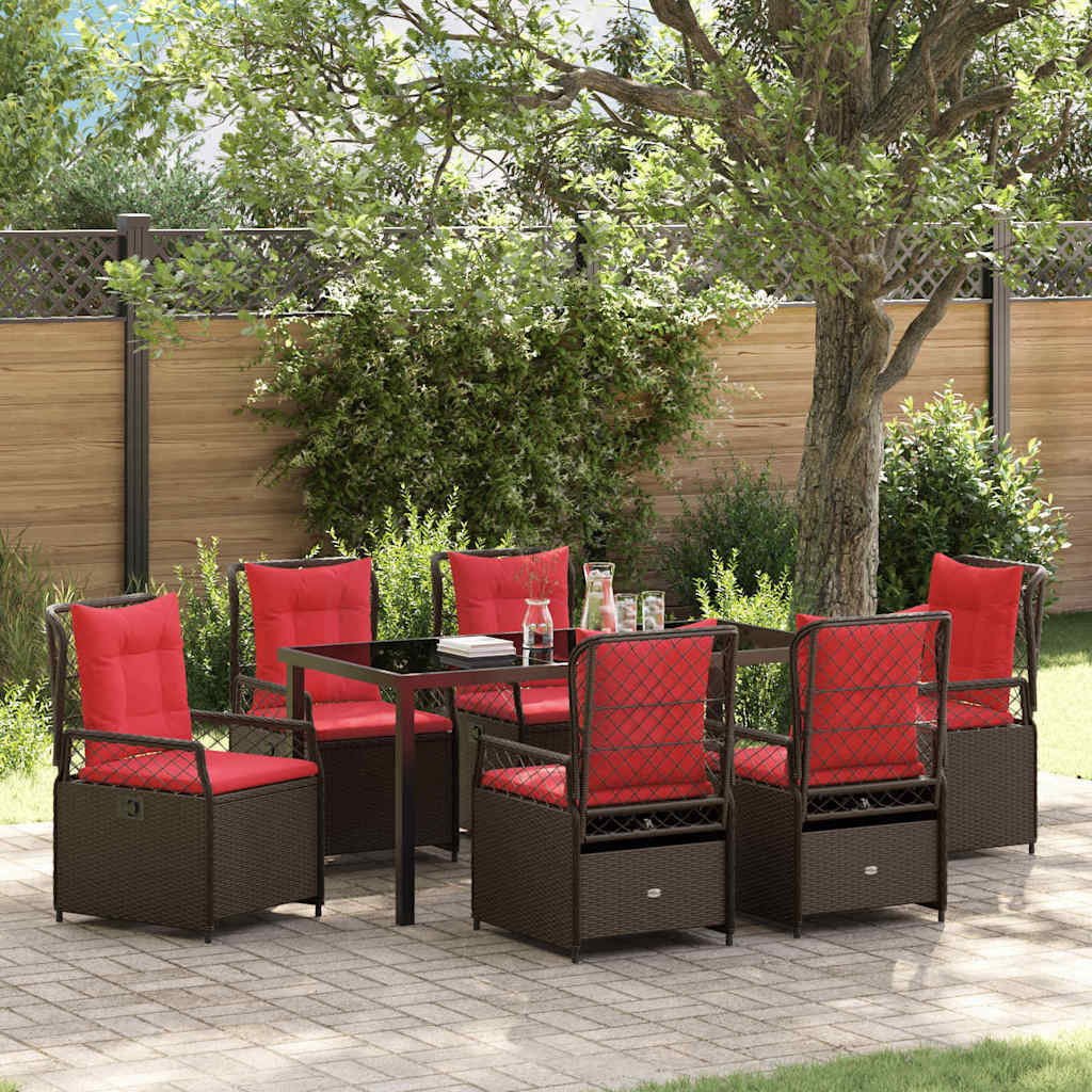 Garden Dining Set 7 pcs Brown Poly Rattan