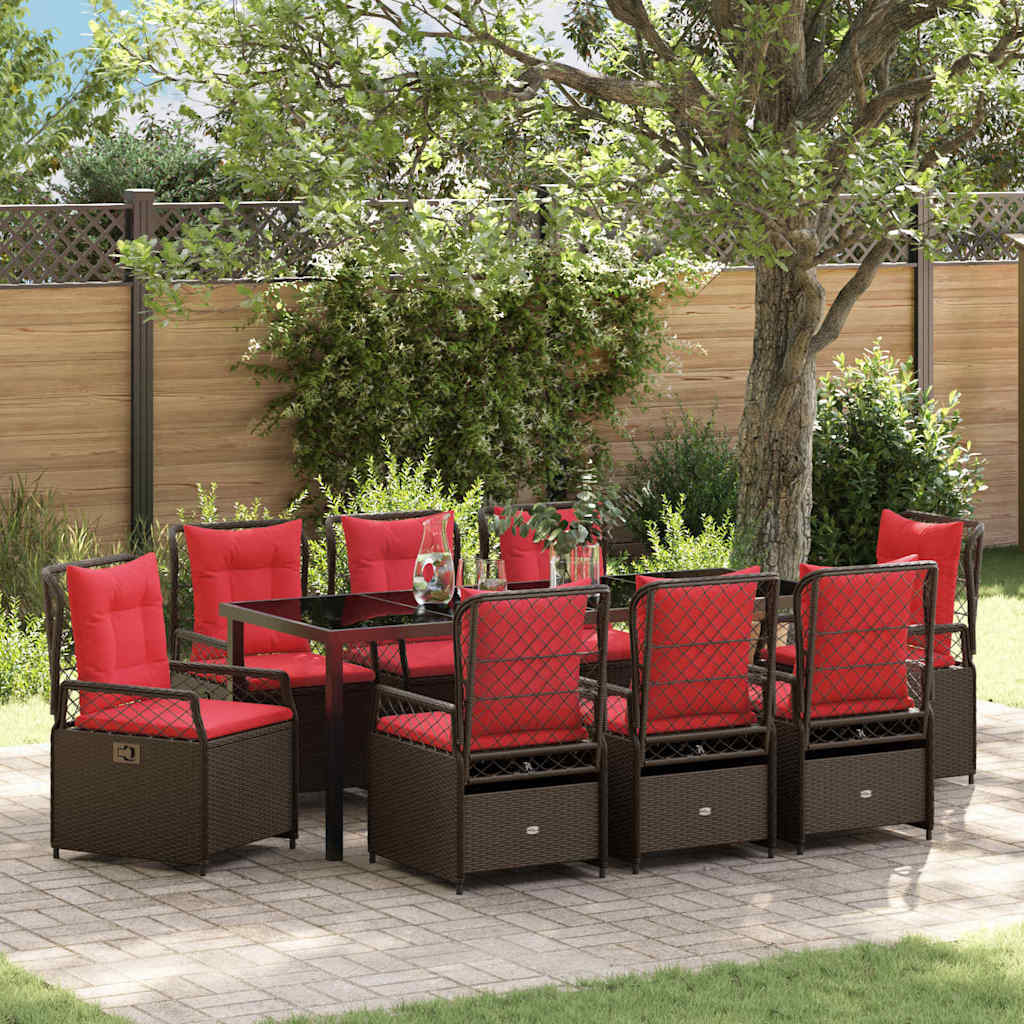 Garden Dining Set 9 pcs Brown Poly Rattan