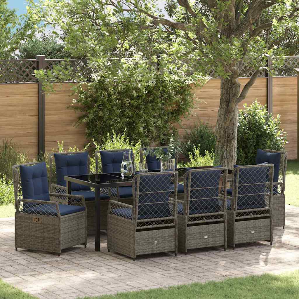 Garden Dining Set 9 pcs Grey Poly Rattan