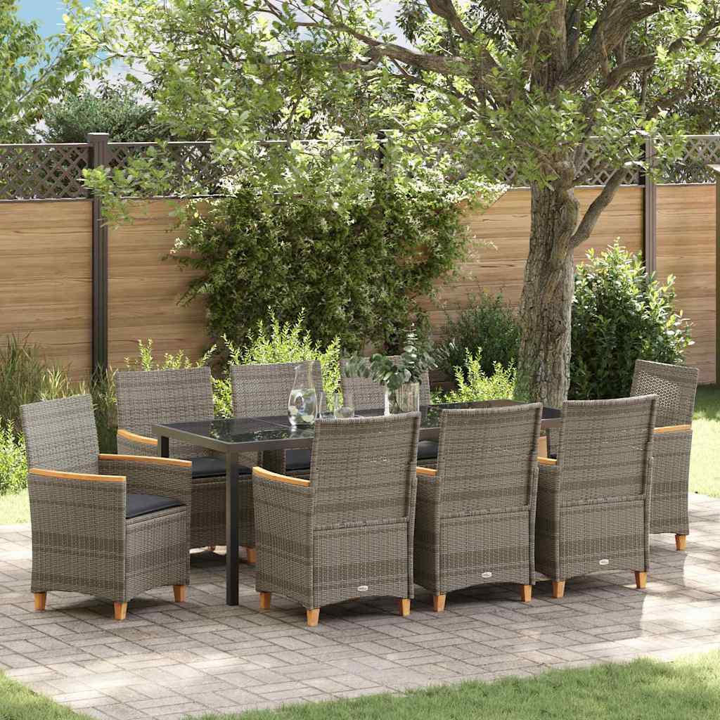 Garden Dining Set 9 pcs Grey Poly Rattan
