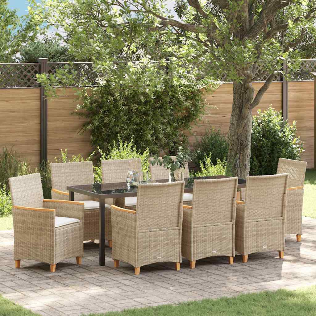 Garden Dining Set 9 pcs Beige Poly Rattan