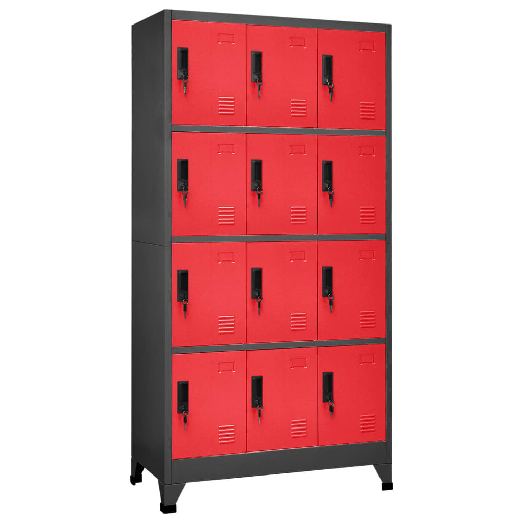 Locker Cabinet Anthracite and Red 35.4"x17.7"x70.9" Steel