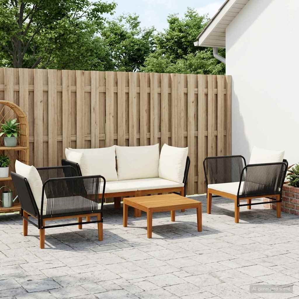 5 pcs Solid Acacia Wood & Rope Natural