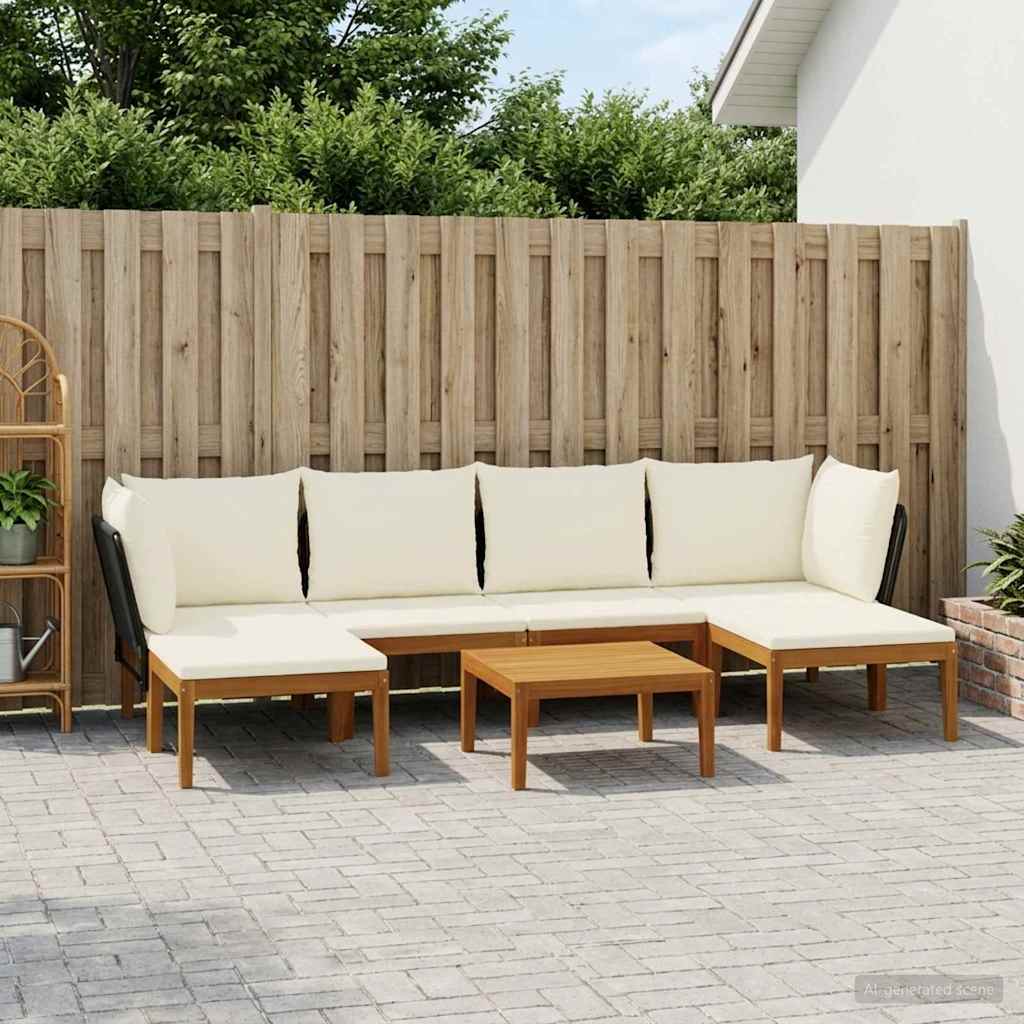 7 pcs Solid Acacia Wood & Rope Natural