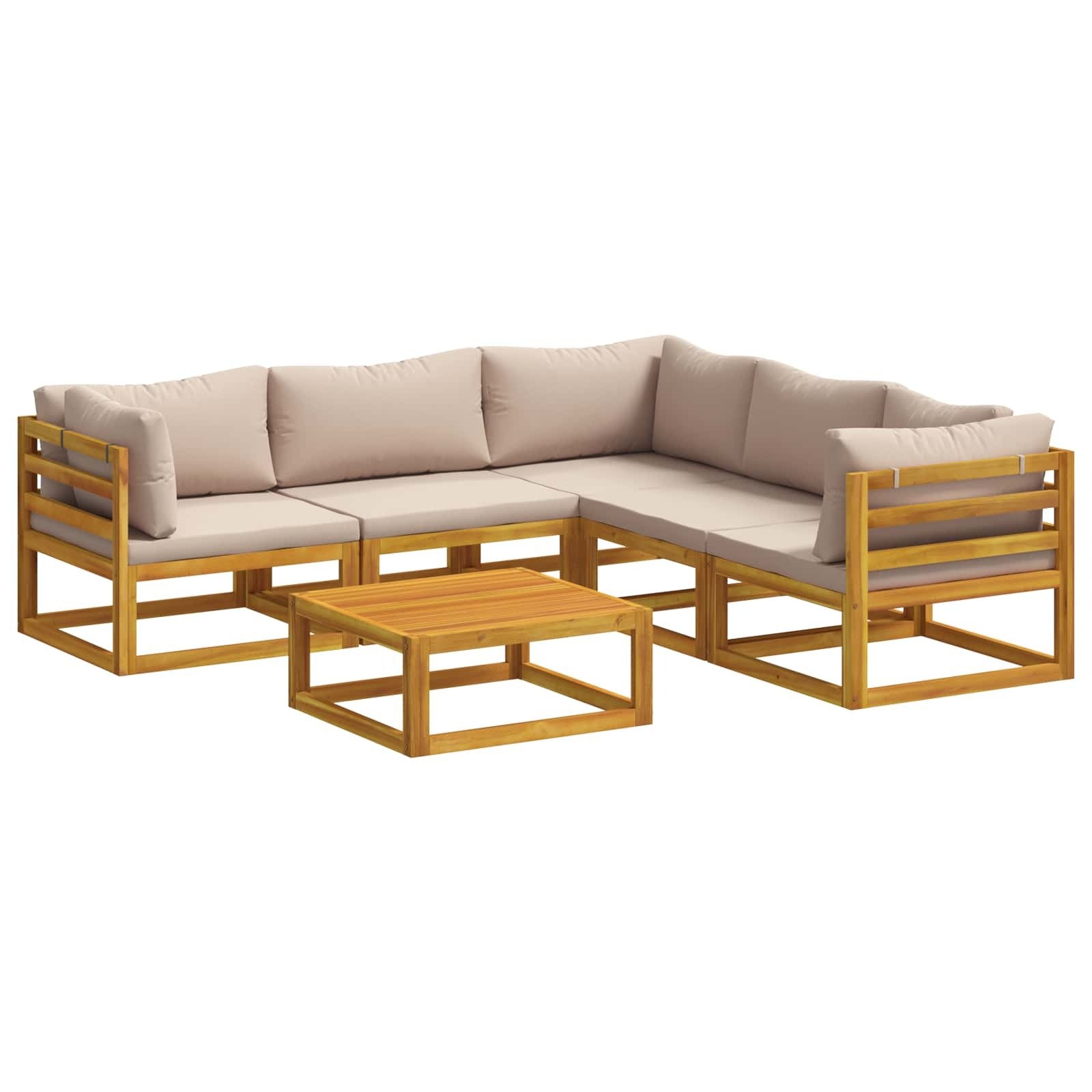 Sofa Set 6 pcs Natural Solid Acacia Wood