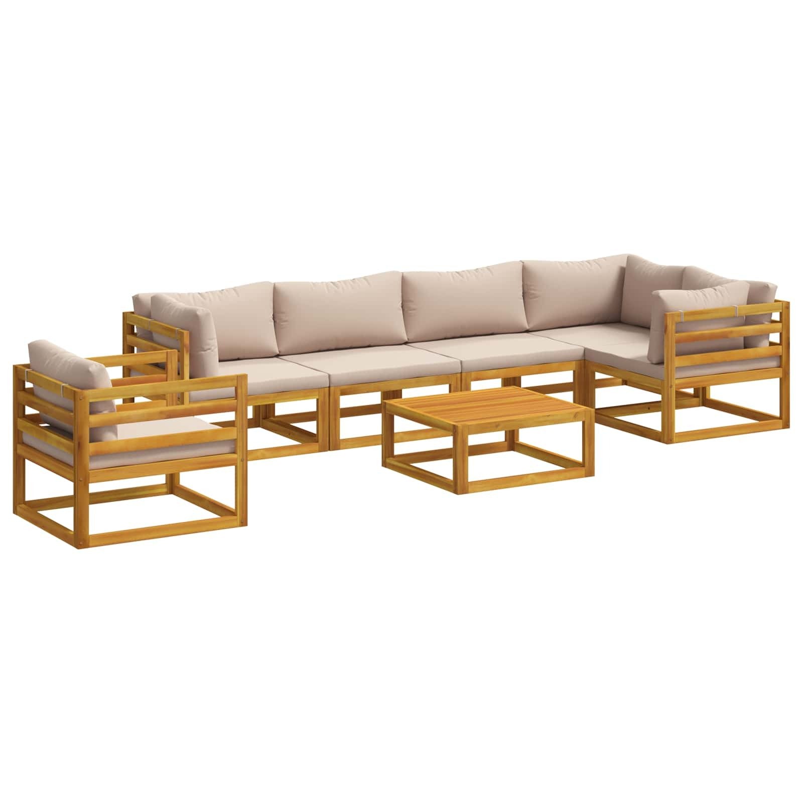 Sofa Set 7 pcs Natural Solid Acacia Wood