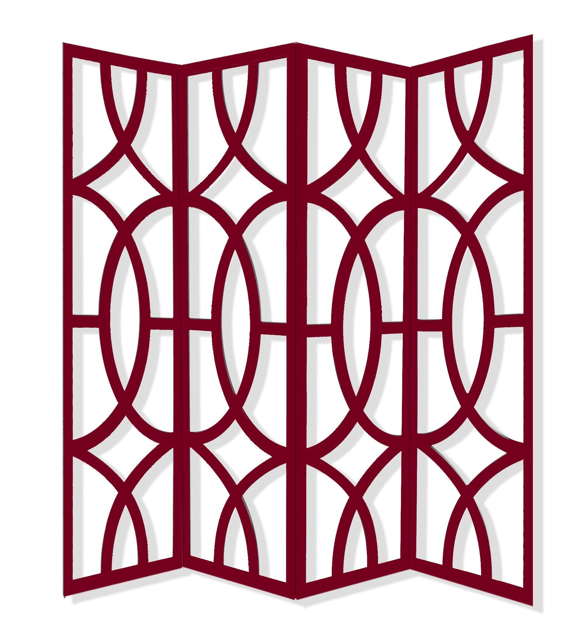 84" Red Solid Wood Folding Four Panel Screen Room Divider