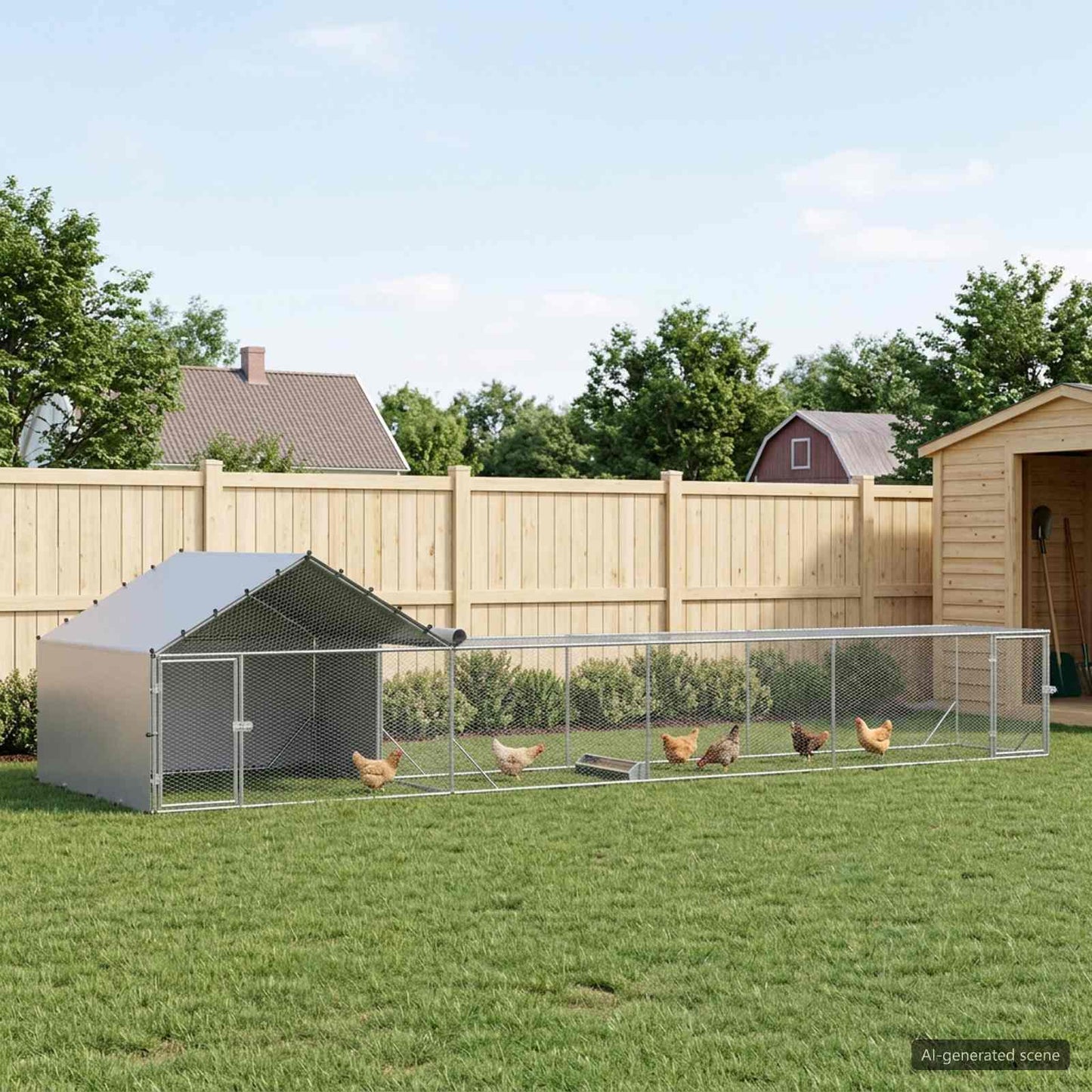 Chicken Coop with Roof and Yard 2 pcs Silver