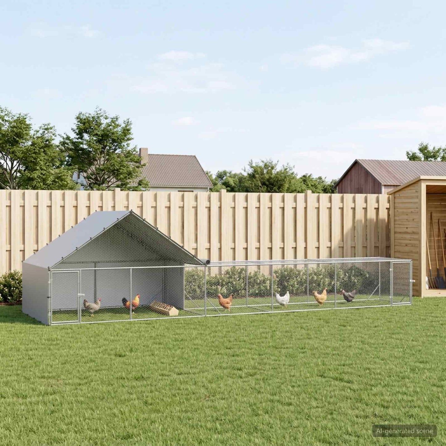 Chicken Coop with Roof and Yard 2 pcs Silver