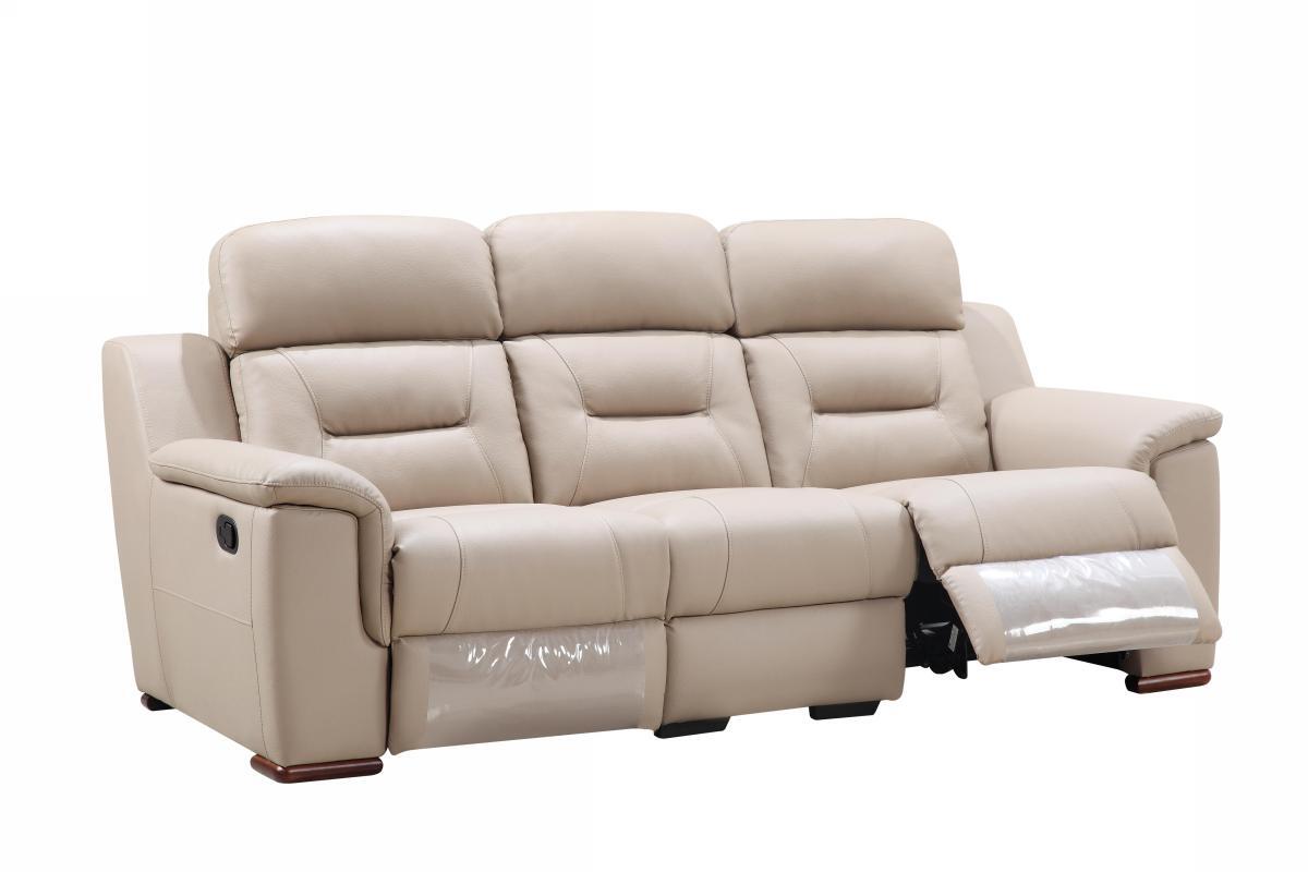 90" Beige Faux Leather Sofa With Brown Legs