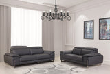 Two Piece Indoor Dark Gray Italian Leather Five Person Seating Set