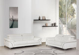 Two Piece Indoor White Italian Leather Five Person Seating Set