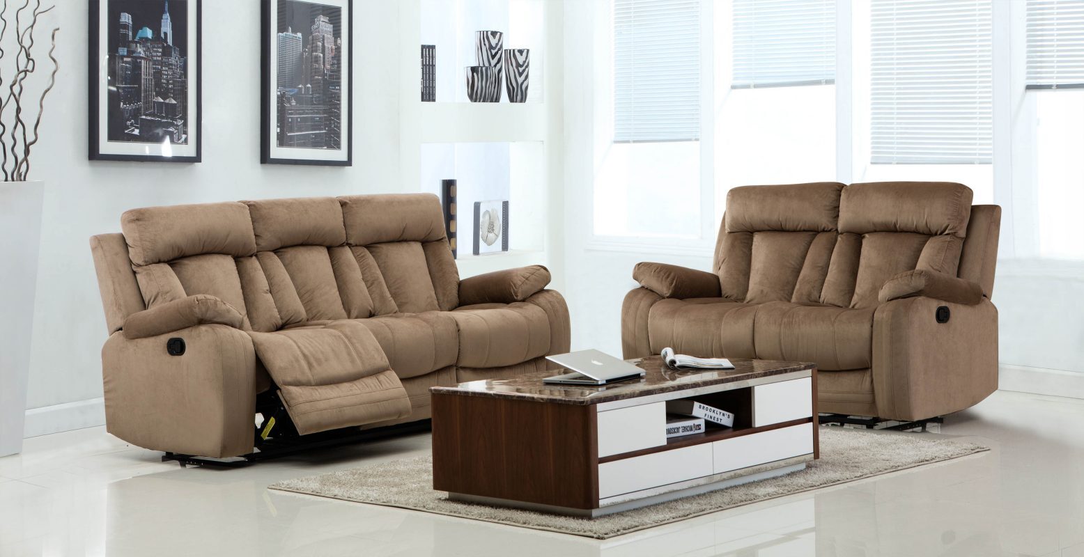 Two Piece Indoor Beige Microsuede Five Person Seating Set