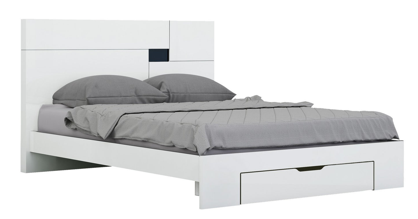 White Wood King Platform Bed Frame With Storage Drawer