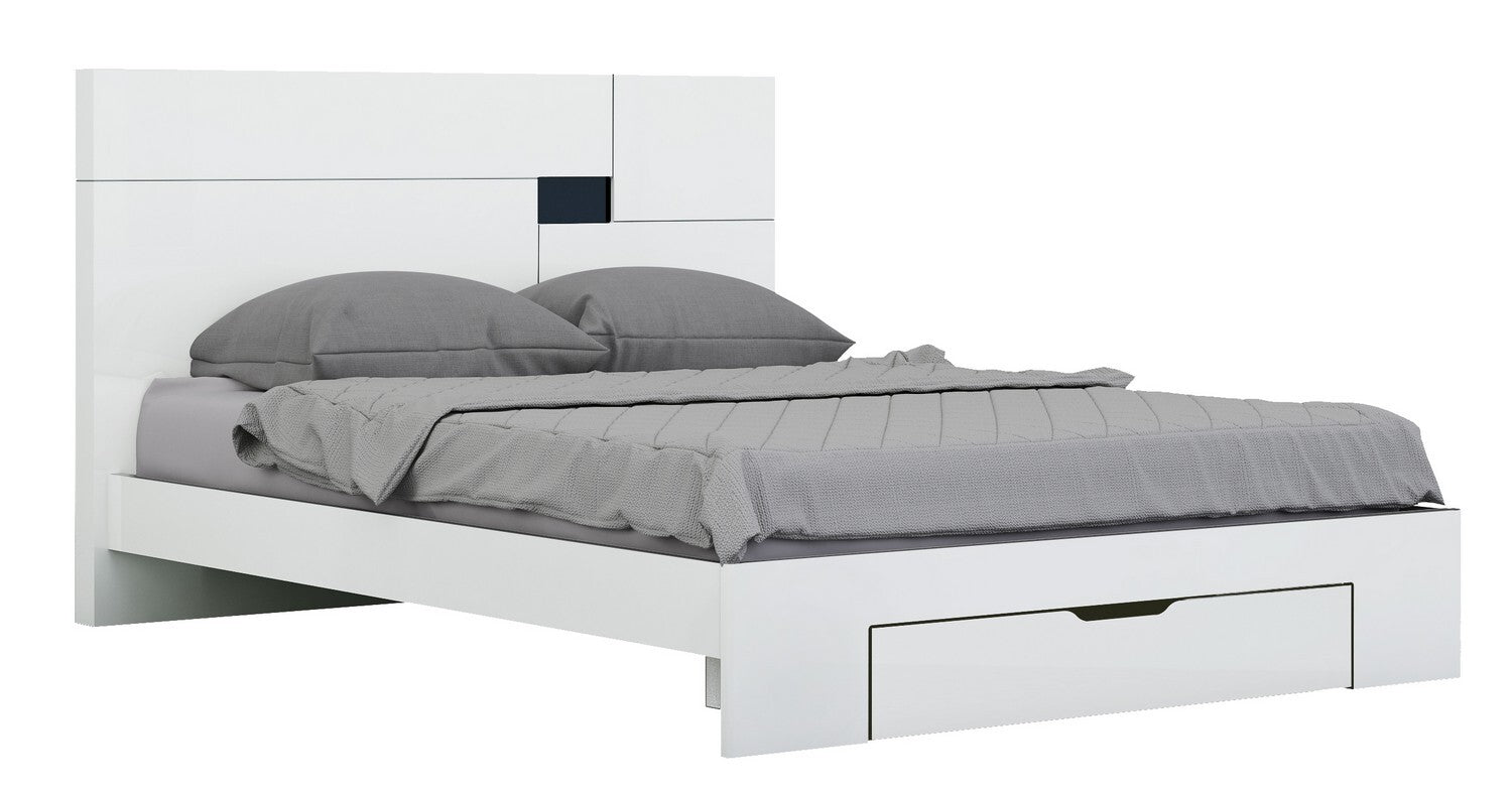 White Wood King Platform Bed Frame With Storage Drawer