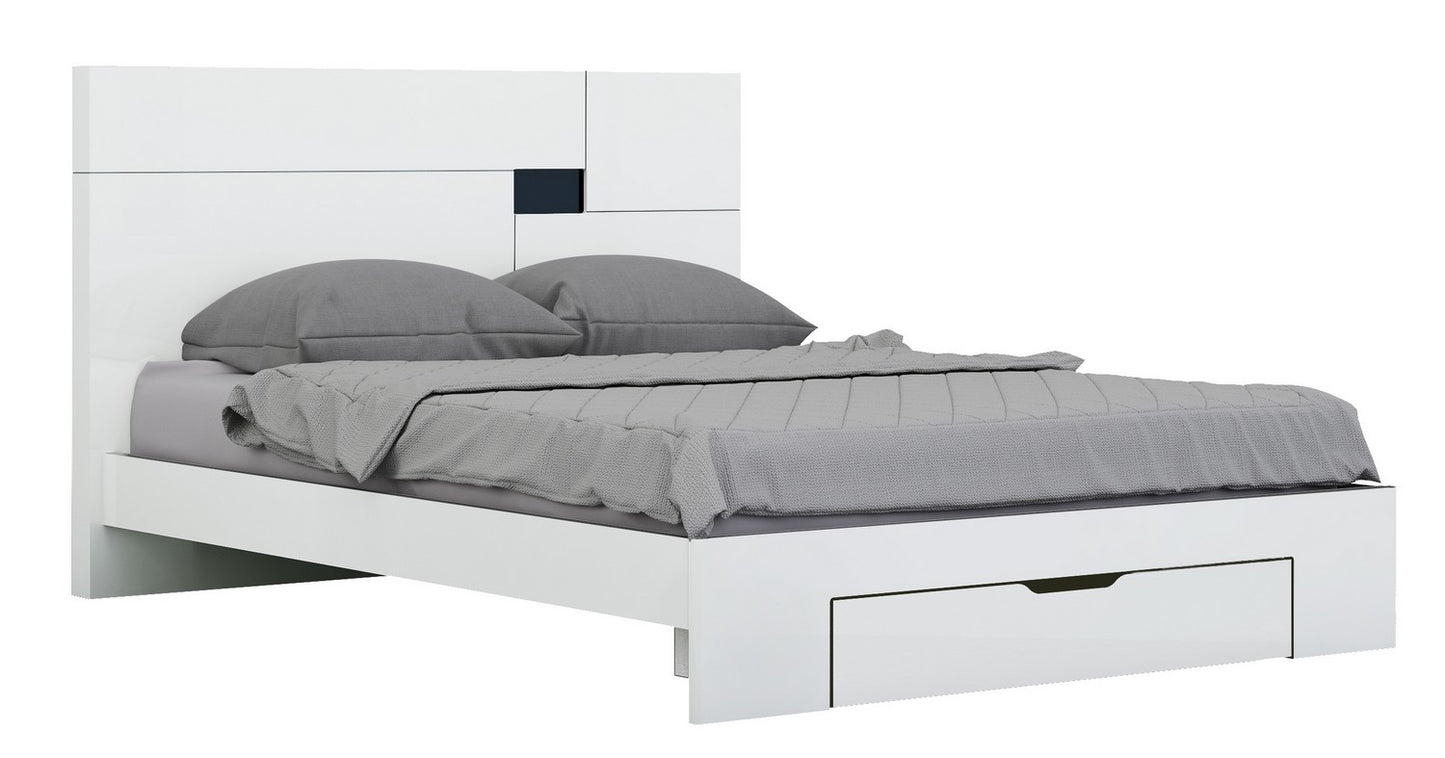 White Wood CA King Platform Bed Frame With Storage Drawer