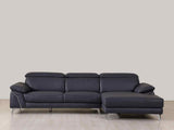 Navy Blue Italian Leather L Shaped Two Piece Sofa and Chaise Sectional