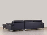 Navy Blue Italian Leather L Shaped Two Piece Sofa and Chaise Sectional