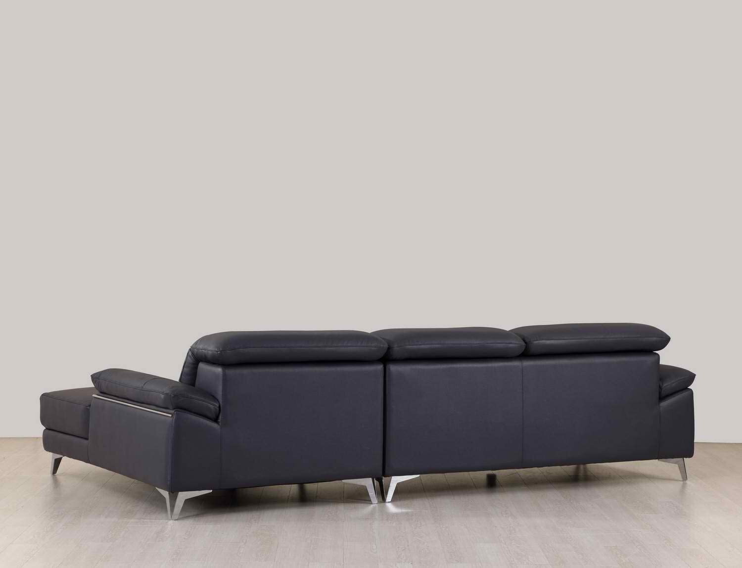 Navy Blue Italian Leather L Shaped Two Piece Sofa and Chaise Sectional