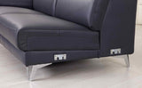 Navy Blue Italian Leather L Shaped Two Piece Sofa and Chaise Sectional