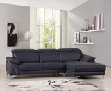 Navy Blue Italian Leather L Shaped Two Piece Sofa and Chaise Sectional