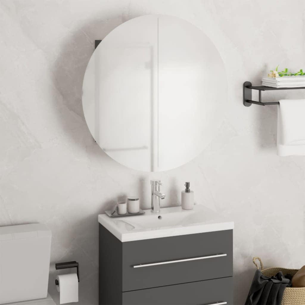 Bathroom Cabinet with Round Mirror&LED Gray 18.5"x18.5"x6.9