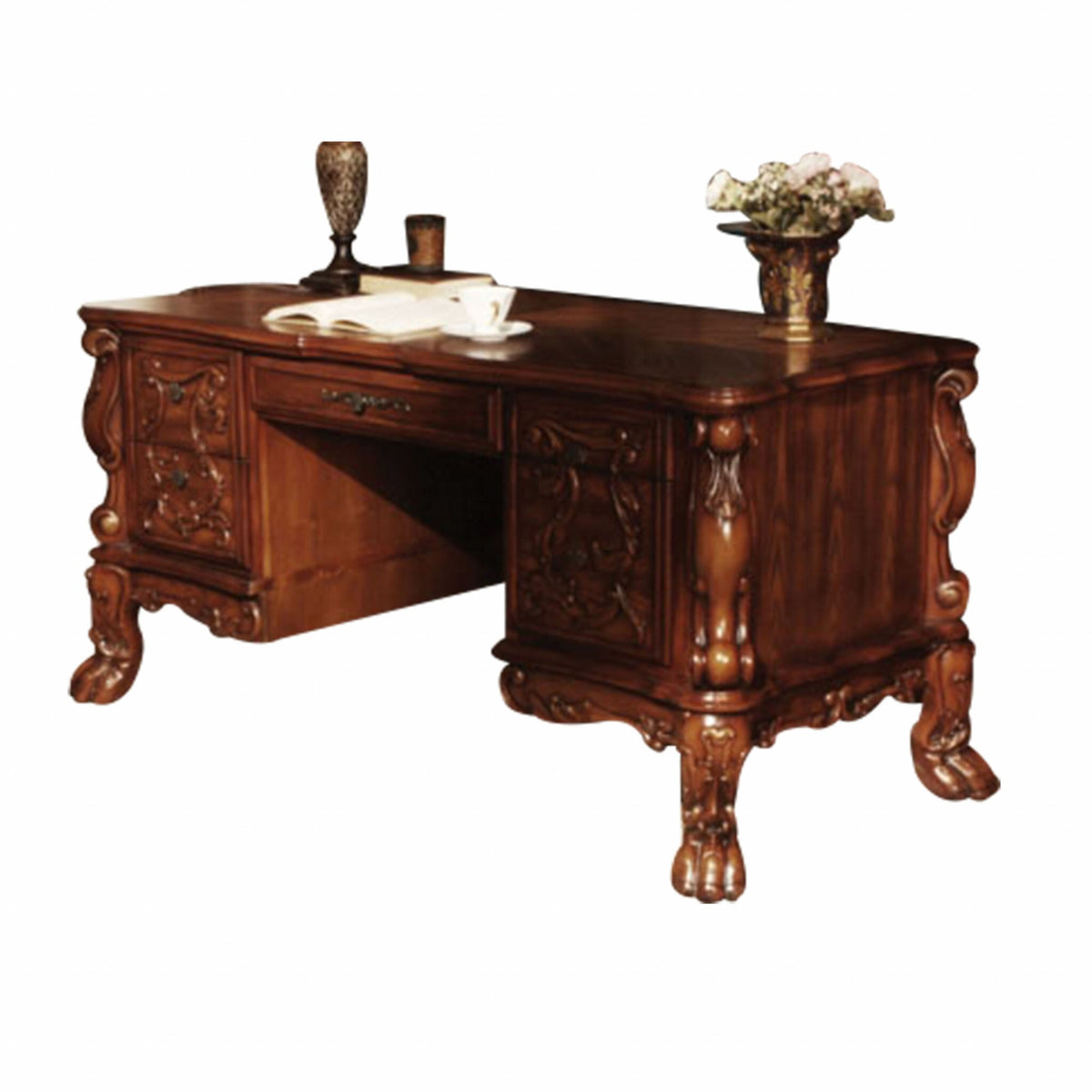 36" X 72" X 31" Cherry Oak Wood Poly Resin Executive Desk