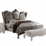 Gray Queen Tufted Upholstered Velvet Bed Frame with Nailhead Trim