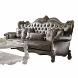46" Platinum Faux Leather Curved Sofa And Toss Pillows