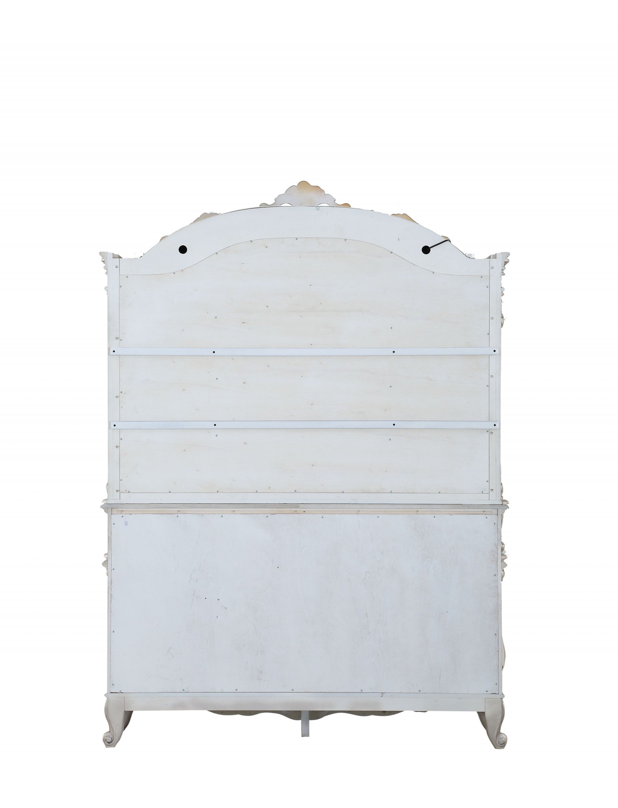 24" X 75" X 106" Antique White Wood Glass Mirror Hutch  Buffet