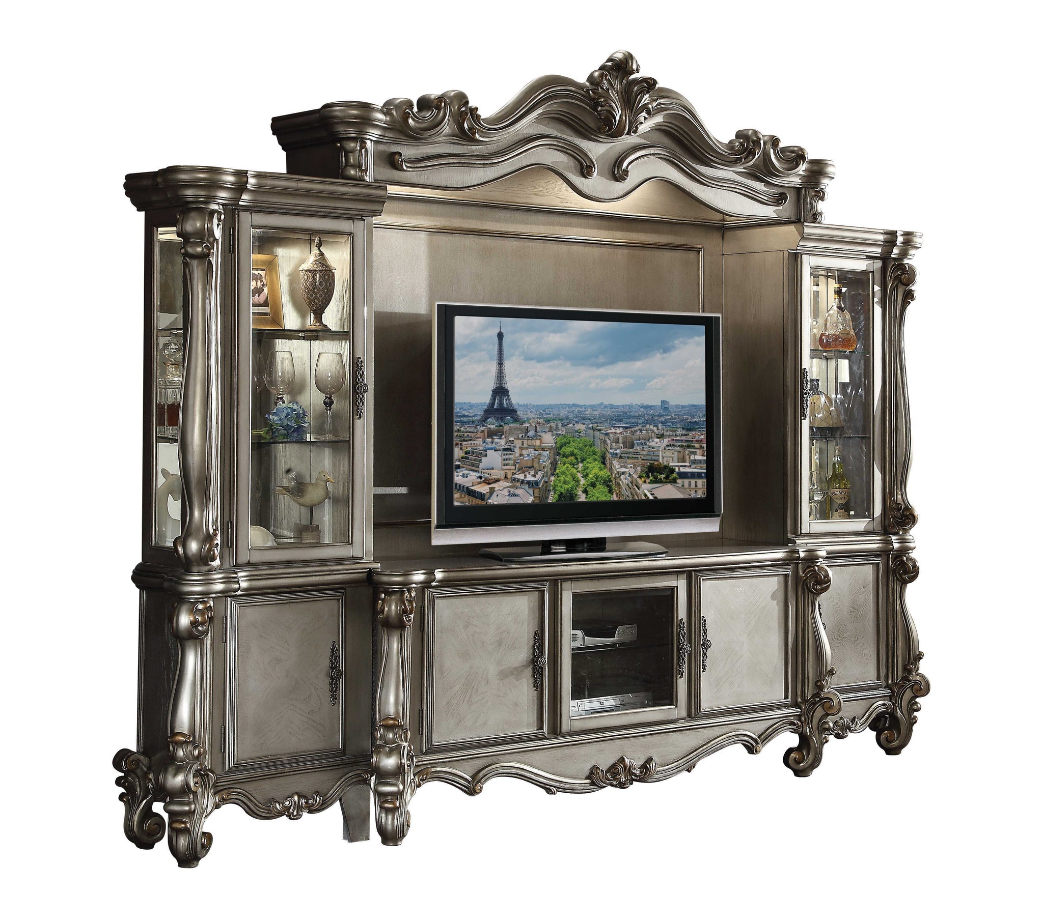118" Platinum Solid Wood Floating Mount Entertainment Center