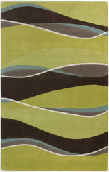 8' X 11' Lime Mocha Hand Tufted Abstract Waves Indoor Area Rug