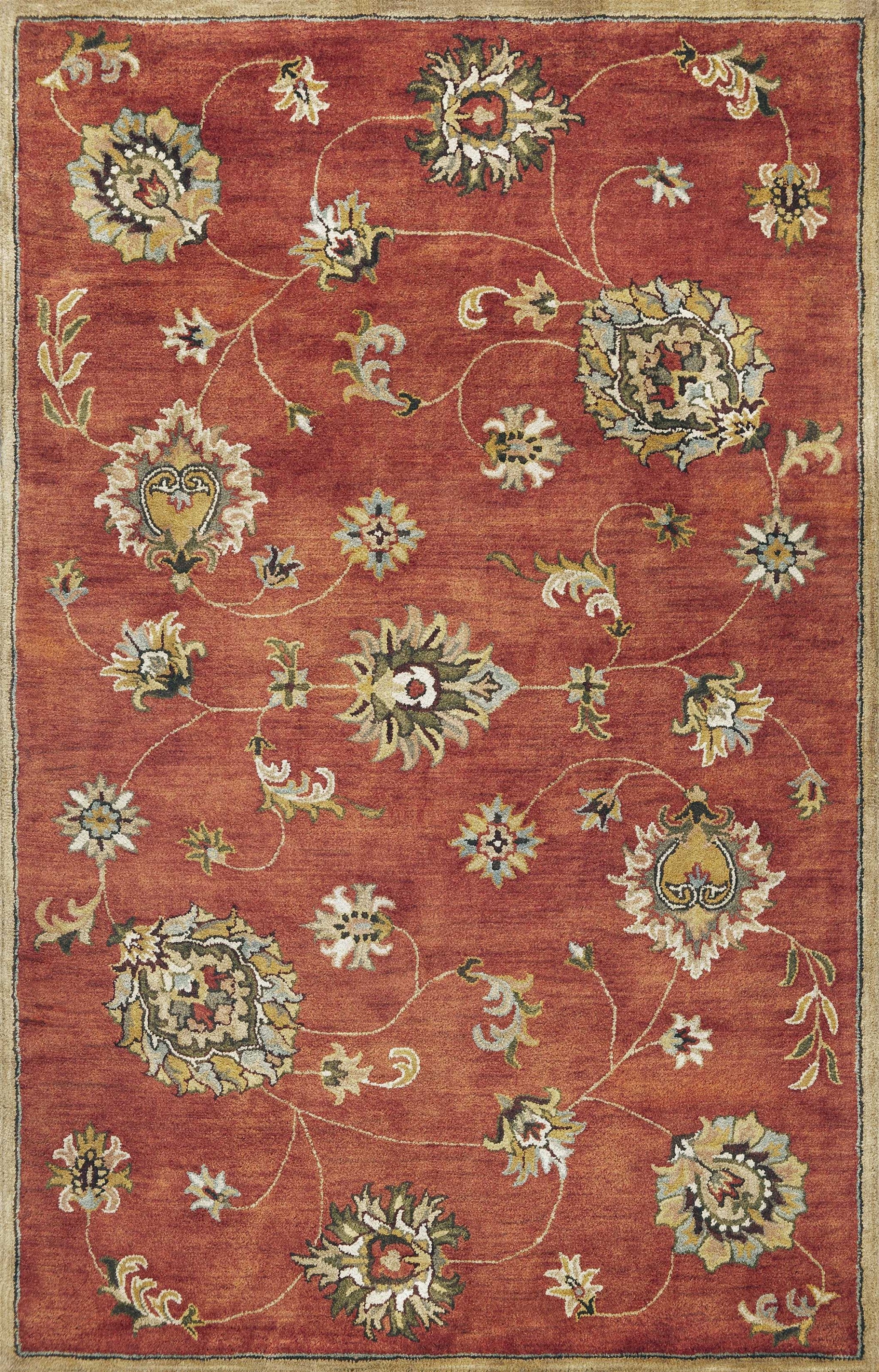 8' X 11' Sienna Orange Hand Tufted Allover Traditional Floral Indoor Area Rug