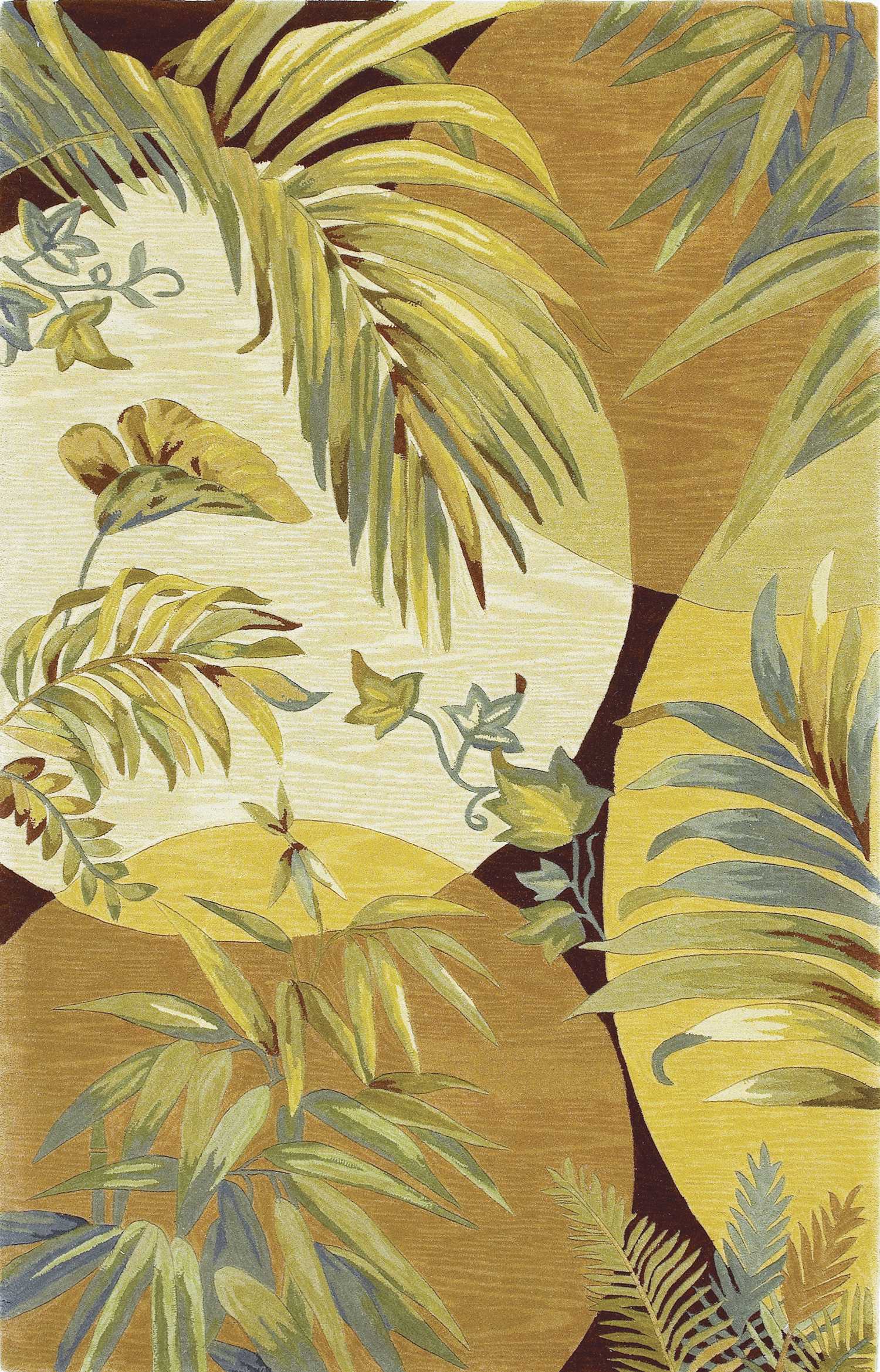 8' X 10' Coral Red Ivory Hand Tufted Tropical Leaves Indoor Area Rug
