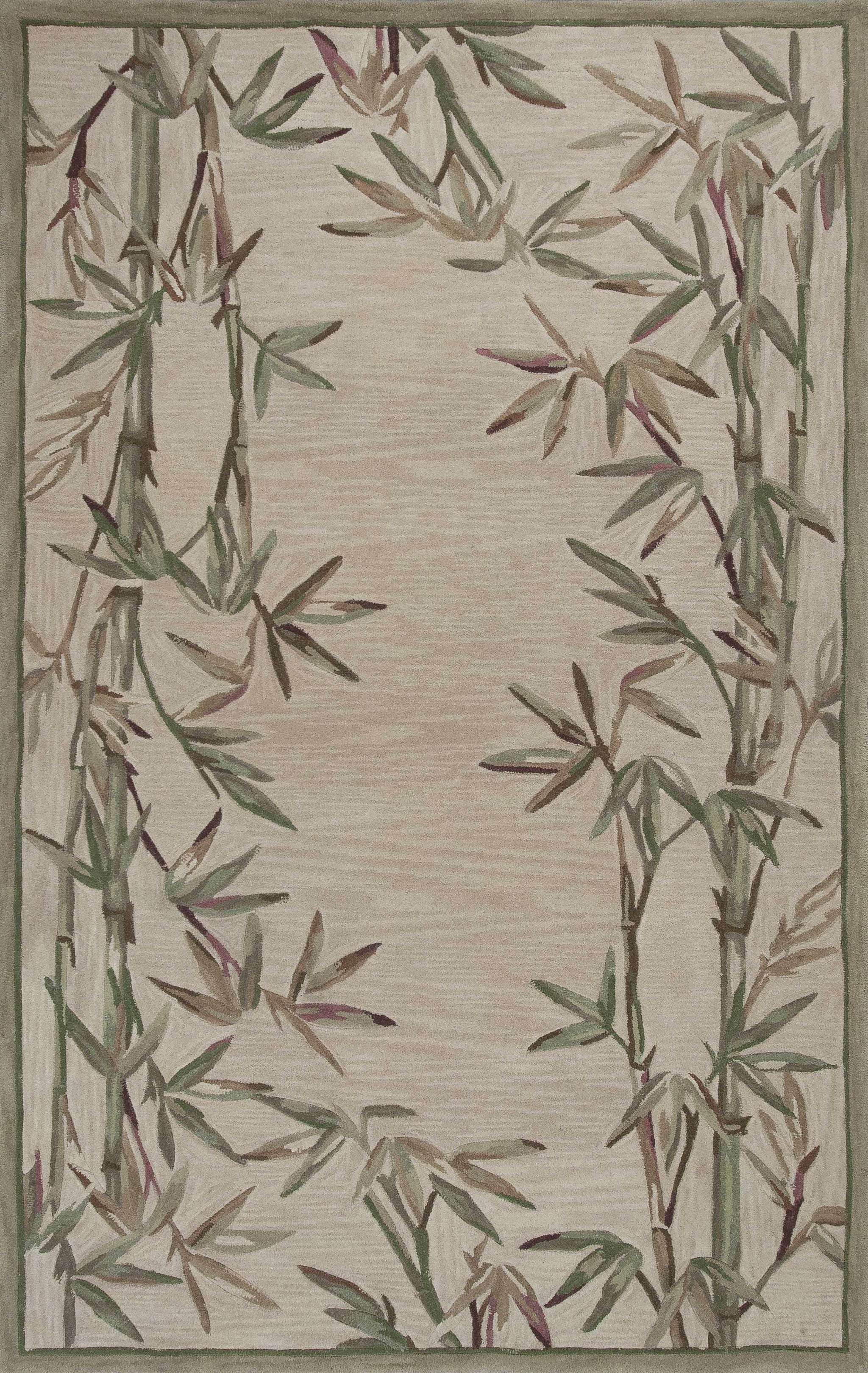9' X 12' Ivory Hand Tufted Bordered Bamboo Indoor Area Rug