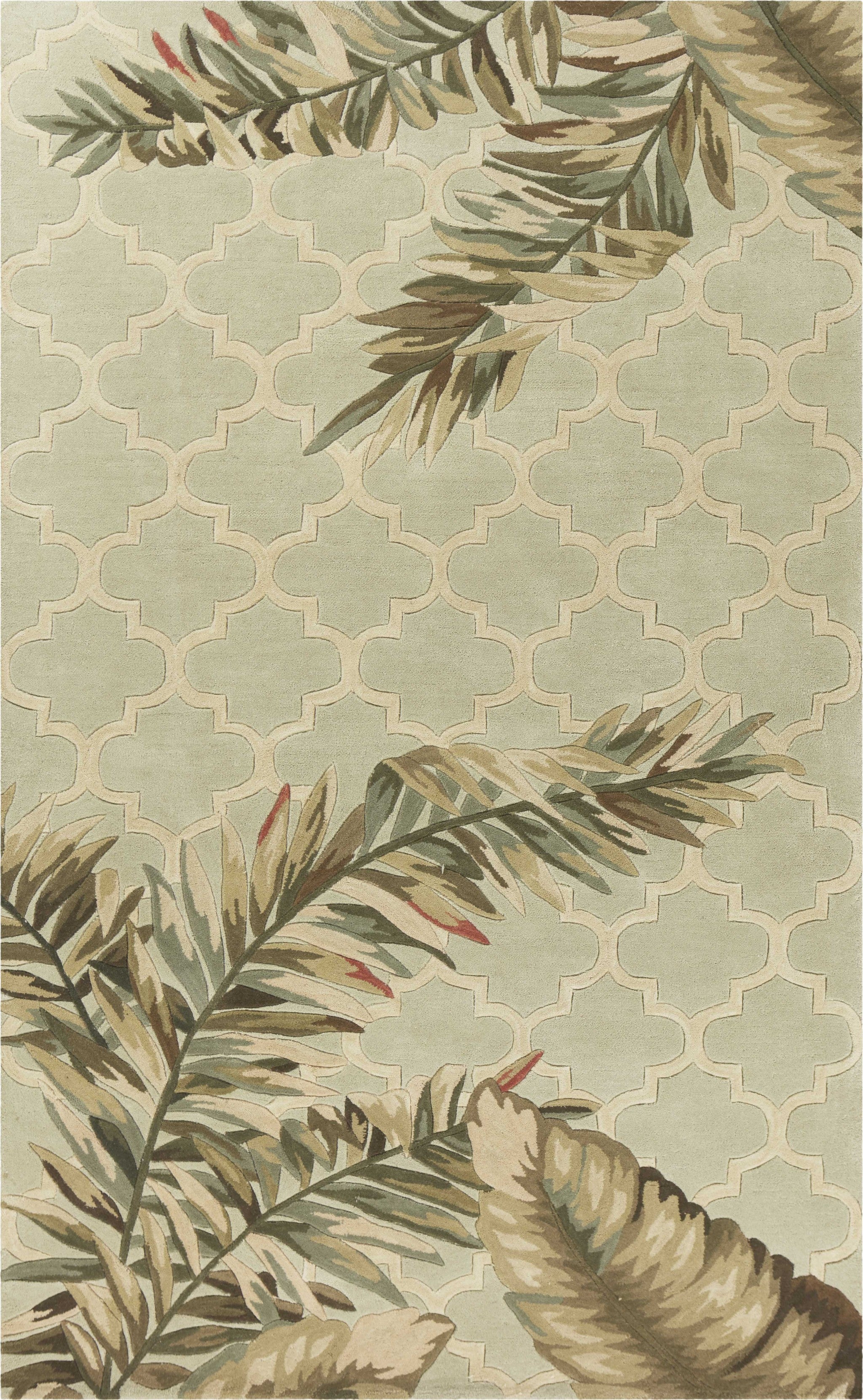 9' X 12' Sage Green Hand Tufted Tropical Quatrefoil Indoor Area Rug