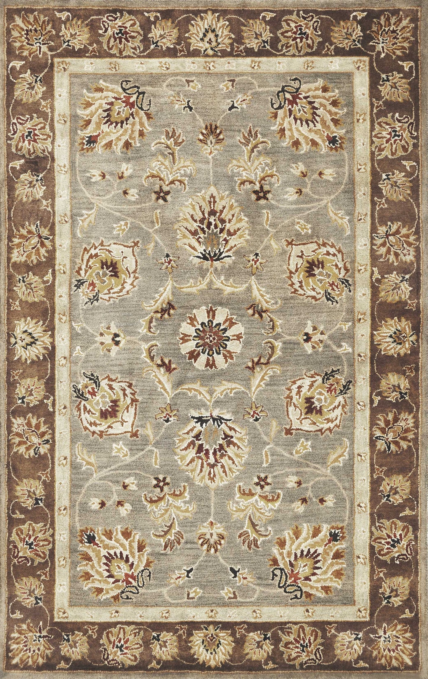 9' X 13' Grey Mocha Hand Tufted Traditional Floral Indoor Area Rug