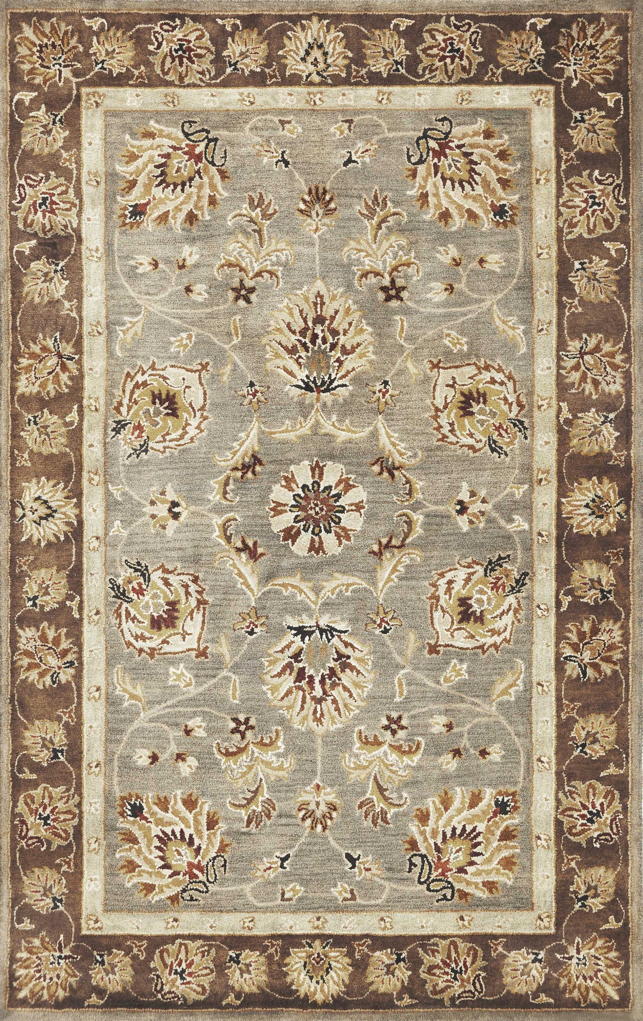 9' X 13' Grey Mocha Hand Tufted Traditional Floral Indoor Area Rug