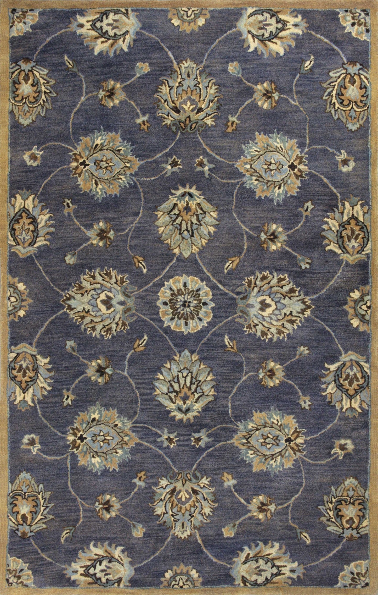 9' X 13' Midnight Blue Hand Tufted Traditional Floral Indoor Area Rug