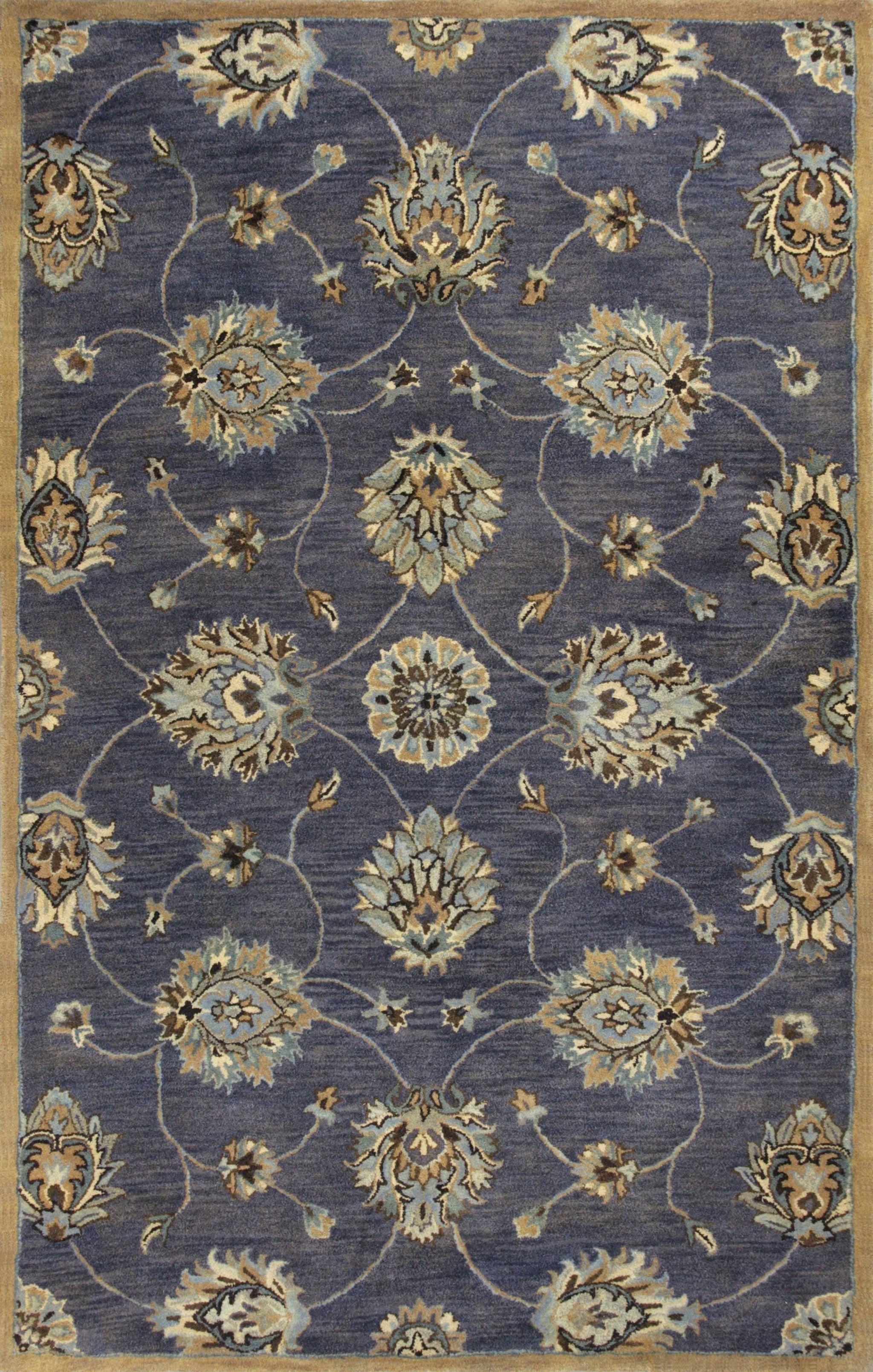 9' X 13' Midnight Blue Hand Tufted Traditional Floral Indoor Area Rug