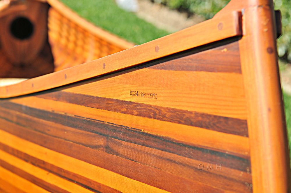 26.25" X 118.5" X 16"  Matte Finish Wooden Canoe With Ribs Curved Bow
