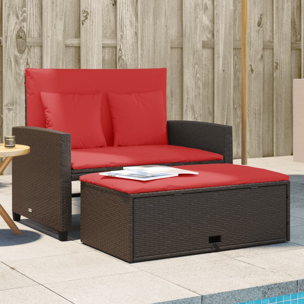 Patio Sofa with Cushions 2-Seater Brown Poly Rattan