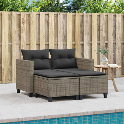 Patio Sofa 2-Seater with Stools Gray Poly Rattan