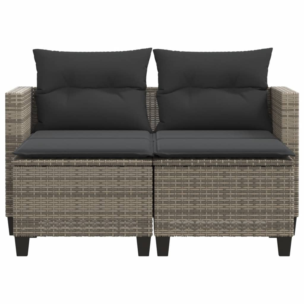 Patio Sofa 2-Seater with Stools Gray Poly Rattan
