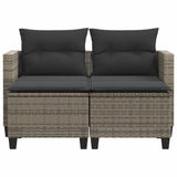 Patio Sofa 2-Seater with Stools Gray Poly Rattan