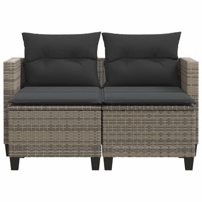 Patio Sofa 2-Seater with Stools Gray Poly Rattan