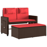 Reclining Patio Bench with Cushions Brown Poly Rattan