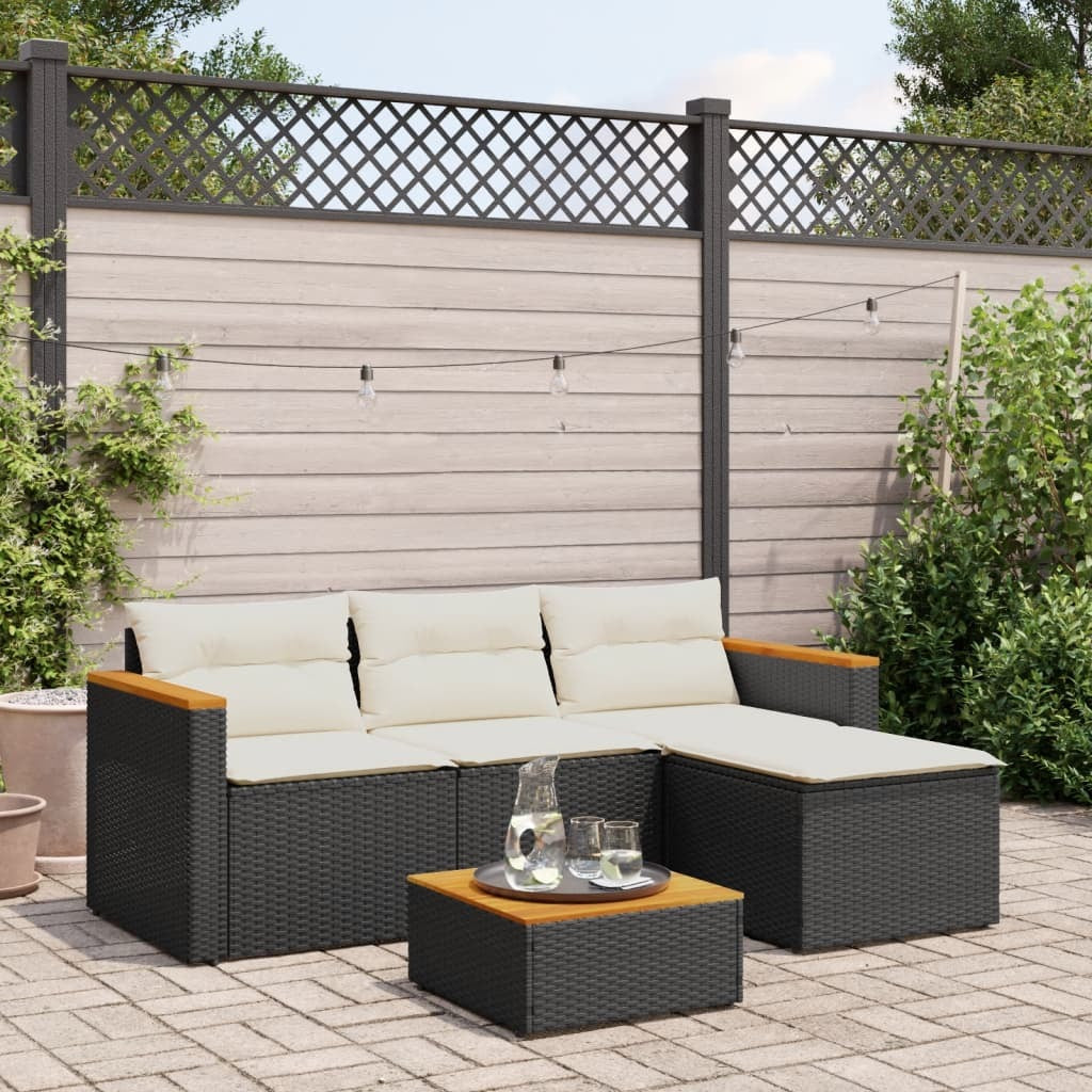 3 Piece Patio Sofa Set with Cushions Black Poly Rattan