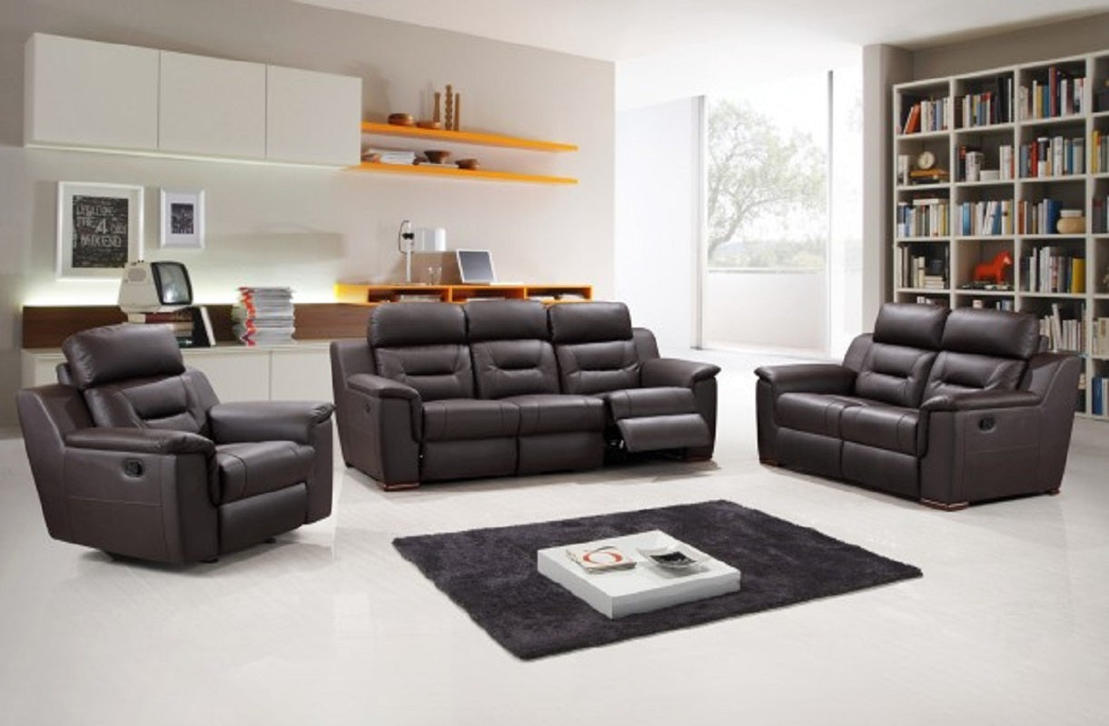 Three Piece Indoor Brown Genuine Leather Five Person Seating Set
